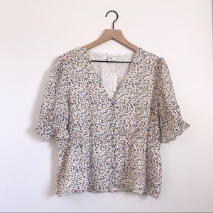 Madewell Silk V-Neck Peplum Top Fieldwalk Floral